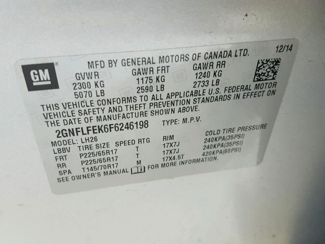 2GNFLFEK6F6246198 - 2015 CHEVROLET EQUINOX LT SILVER photo 10