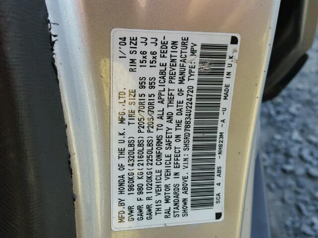 SHSRD78834U224720 - 2004 HONDA CR-V EX ნაცრისფერი ფოტო 10