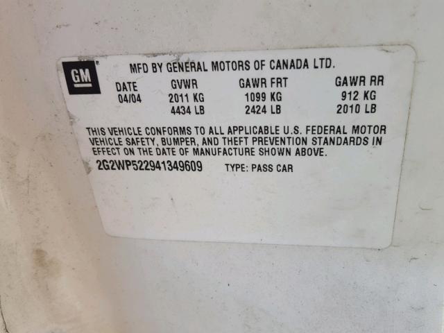 2G2WP522941349609 - 2004 PONTIAC GRAND PRIX თეთრი ფოტო 10