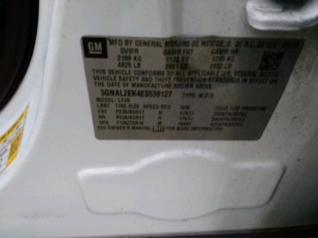 3GNAL2EK4ES538127 - 2014 CHEVROLET CAPTIVA LS 白色 照片 10