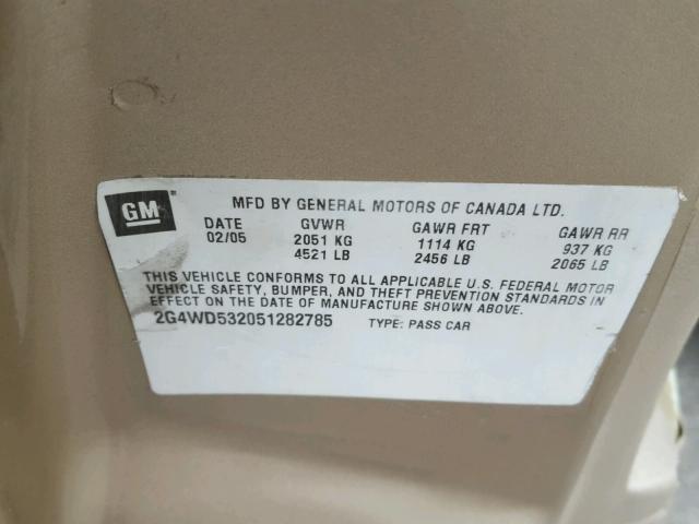 2G4WD532051282785 - 2005 BUICK LACROSSE C GOLD photo 10