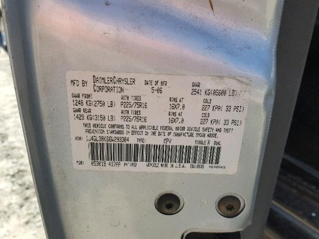 1J4GL38K66W293304 - 2006 JEEP LIBERTY RE SILVER photo 10