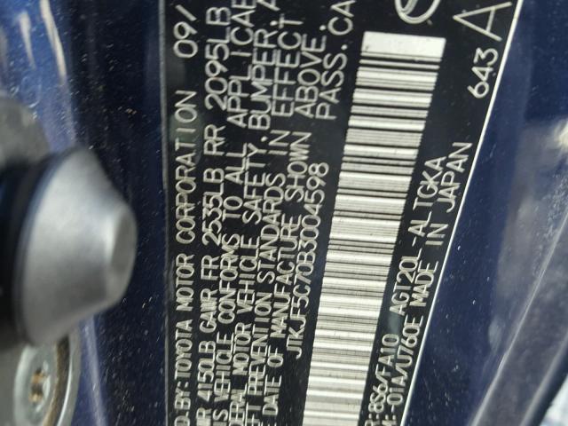 JTKJF5C70B3004598 - 2011 TOYOTA SCION TC 蓝色 照片 10