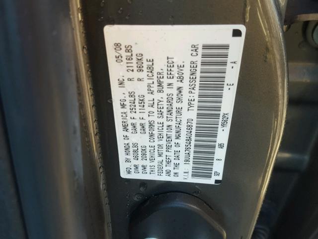 19UUA76548A046870 - 2008 ACURA TL TYPE S GRAY photo 10