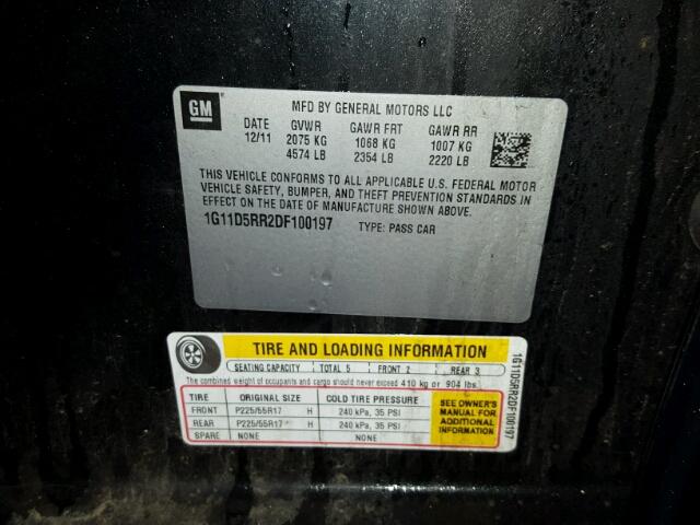 1G11D5RR2DF100197 - 2013 CHEVROLET MALIBU 1LT BLACK photo 10