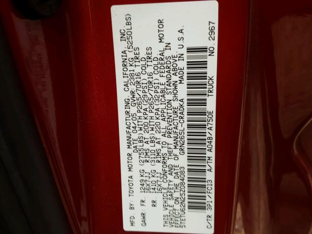 5TETU62N25Z084083 - 2005 TOYOTA TACOMA PRE RED photo 10