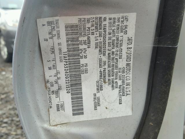 1FAFP55242G221520 - 2002 FORD TAURUS SES SILVER photo 10