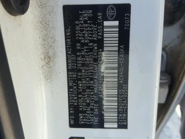 4T1BE46K27U663594 - 2007 TOYOTA CAMRY NEW WHITE photo 10