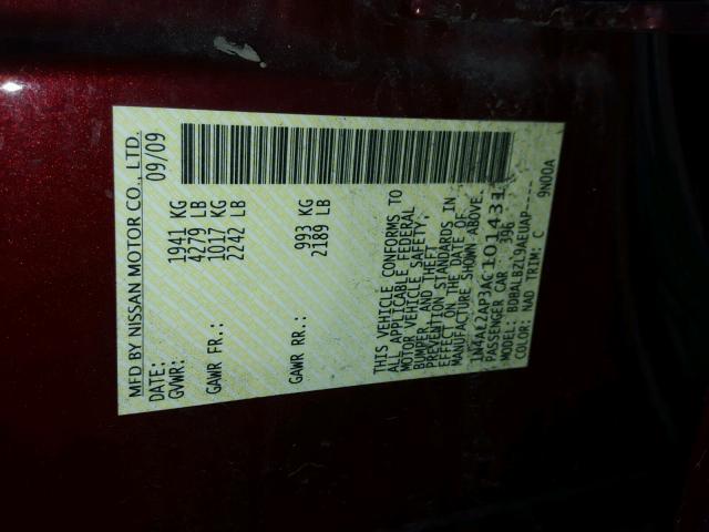 1N4AL2AP3AC101431 - 2010 NISSAN ALTIMA BAS MAROON photo 10