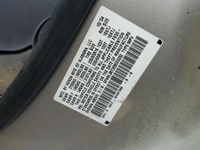 5FNRL38735B023332 - 2005 HONDA ODYSSEY EX SILVER photo 10