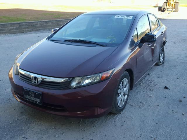 2HGFB2F54CH537572 - 2012 HONDA CIVIC LX MAROON photo 2