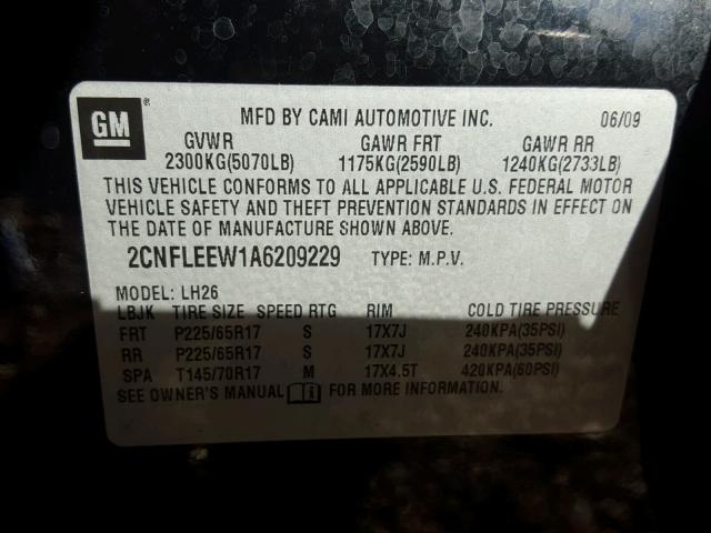 2CNFLEEW1A6209229 - 2010 CHEVROLET EQUINOX LT BLACK photo 10