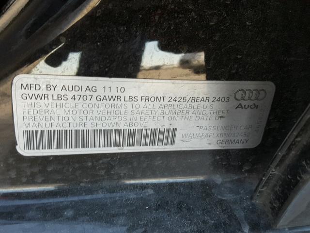 WAUAFAFLXBN032452 - 2011 AUDI A4 PREMIUM BLACK photo 10