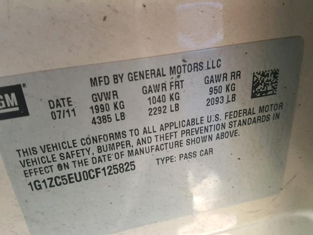 1G1ZC5EU0CF125825 - 2012 CHEVROLET MALIBU 1LT GOLD photo 10