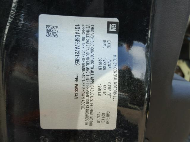 1G1AD5F57A7215059 - 2010 CHEVROLET COBALT 1LT BLACK photo 10