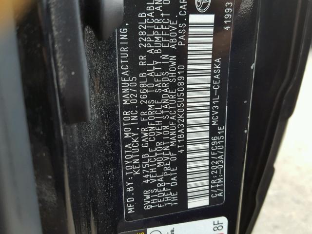 4T1BA32K05U508910 - 2005 TOYOTA CAMRY SE BLACK photo 10