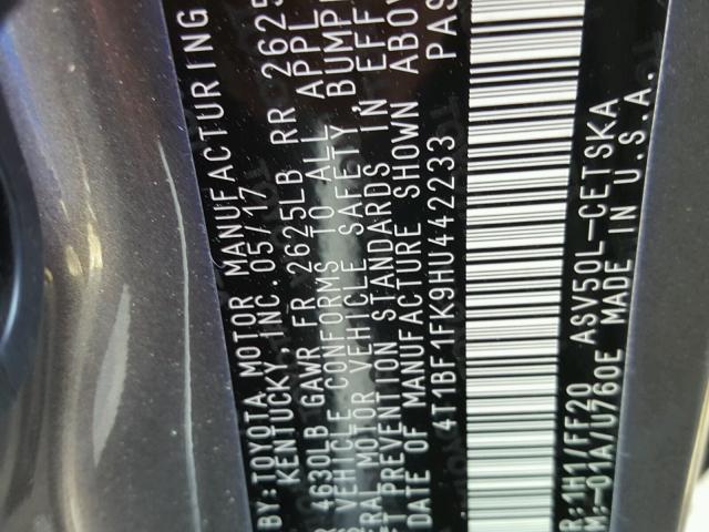 4T1BF1FK9HU442233 - 2017 TOYOTA CAMRY LE 灰色 照片 10