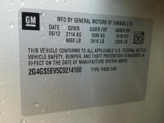 2G4GS5EV5C9214160 - 2012 BUICK REGAL PREM SILVER photo 10