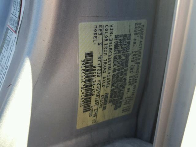 3N1BC11E78L415351 - 2008 NISSAN VERSA S SILVER photo 10