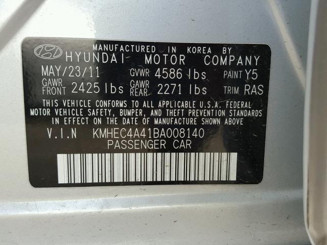 KMHEC4A41BA008140 - 2011 HYUNDAI SONATA HYB SILVER photo 10