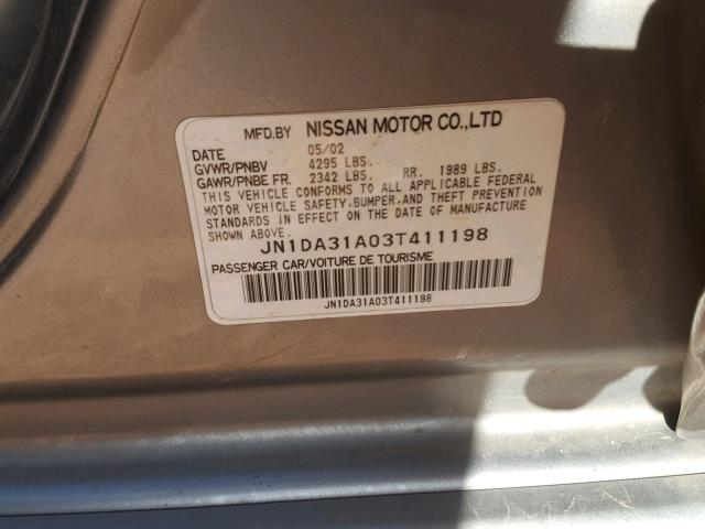 JN1DA31A03T411198 - 2003 NISSAN MAXIMA GLE SILVER photo 10