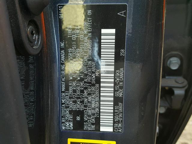 2T2BK1BA1BC099298 - 2011 LEXUS RX 350 CHARCOAL photo 10