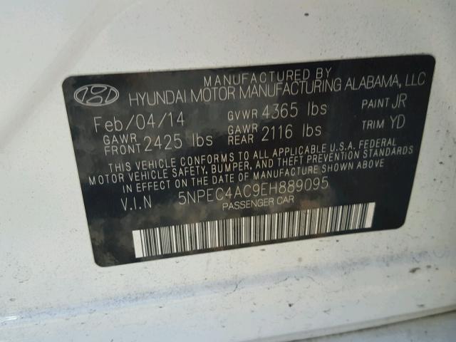 5NPEC4AC9EH889095 - 2014 HYUNDAI SONATA SE WHITE photo 10