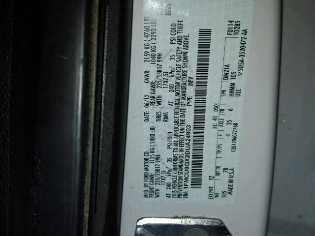 1FMCU9GX2DUA24903 - 2013 FORD ESCAPE SE 白色 照片 10