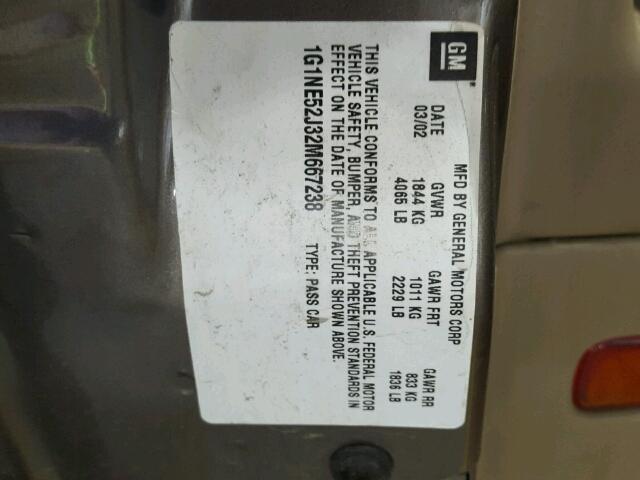 1G1NE52J32M667238 - 2002 CHEVROLET MALIBU LS 棕色 照片 10