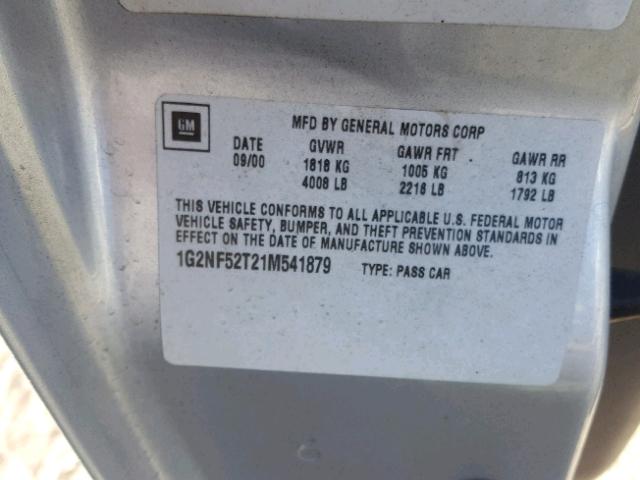 1G2NF52T21M541879 - 2001 PONTIAC GRAND AM S SILVER photo 10