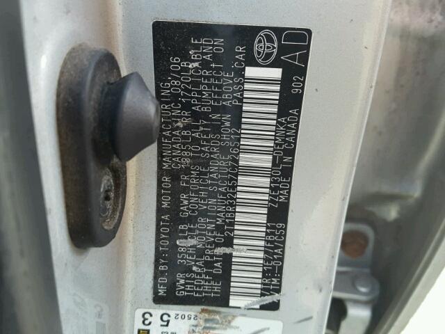 2T1BR32E57C726512 - 2007 TOYOTA COROLLA CE SILVER photo 10