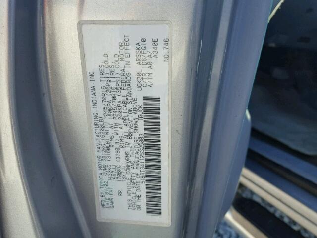 5TBRT34112S325803 - 2002 TOYOTA TUNDRA ACC SILVER photo 10