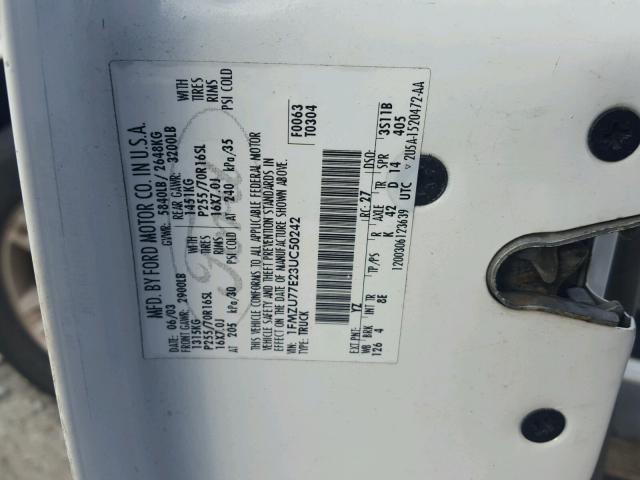 1FMZU77E23UC50242 - 2003 FORD EXPLORER S 白色 照片 10