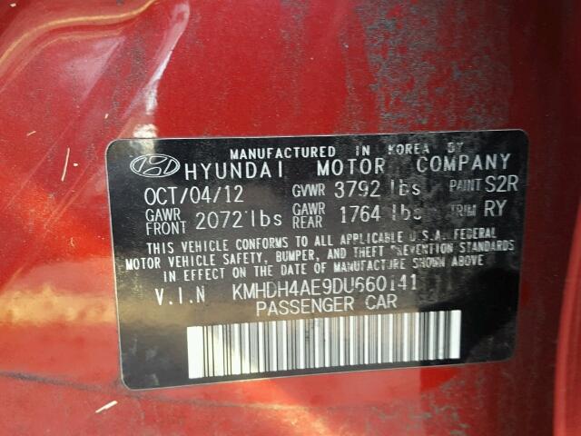 KMHDH4AE9DU660141 - 2013 HYUNDAI ELANTRA GL RED photo 10