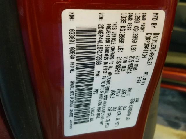 2D4GP44L15R173998 - 2005 DODGE GRAND CARA RED photo 10