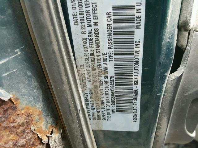 4S3BG6856X7642375 - 1999 SUBARU LEGACY OUT GREEN photo 10