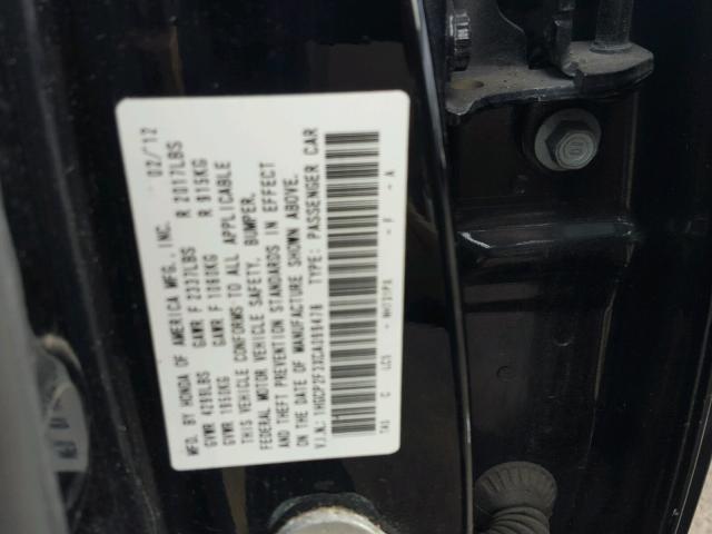 1HGCP2F3XCA099478 - 2012 HONDA ACCORD LX BLACK photo 10