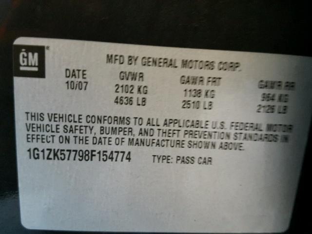 1G1ZK57798F154774 - 2008 CHEVROLET MALIBU LTZ 黑色 照片 10