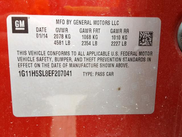 1G11H5SL8EF207041 - 2014 CHEVROLET MALIBU LTZ 红色 照片 10