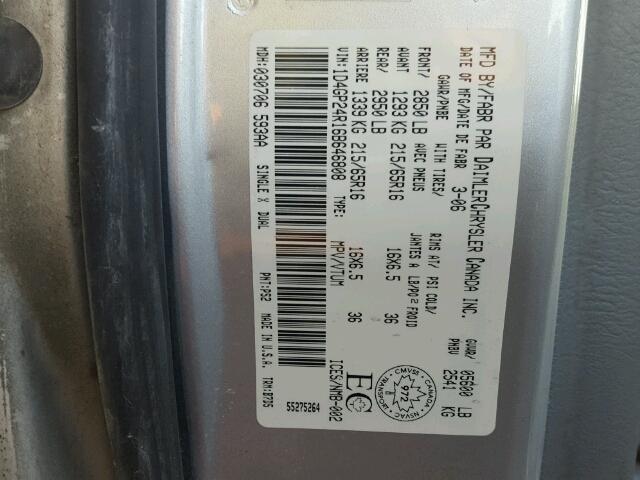 1D4GP24R16B646808 - 2006 DODGE GRAND CARA SILVER photo 10