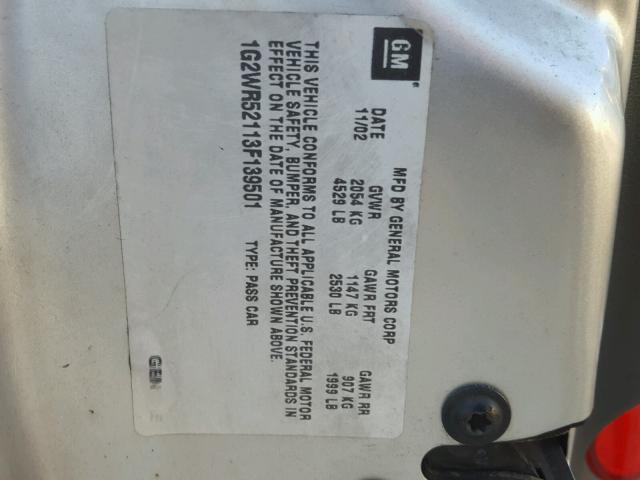 1G2WR52113F139501 - 2003 PONTIAC GRAND PRIX GRAY photo 10