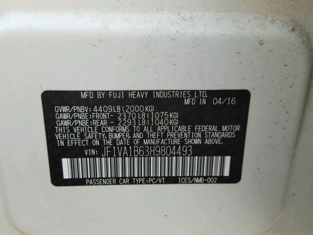 JF1VA1B63H9804493 - 2017 SUBARU WRX WHITE photo 10