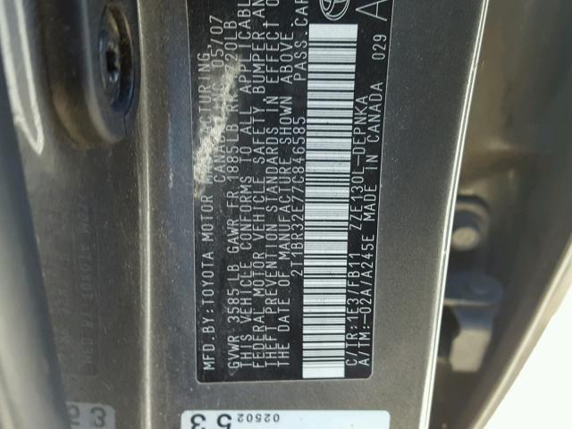 2T1BR32E77C846585 - 2007 TOYOTA COROLLA CE GRAY photo 10