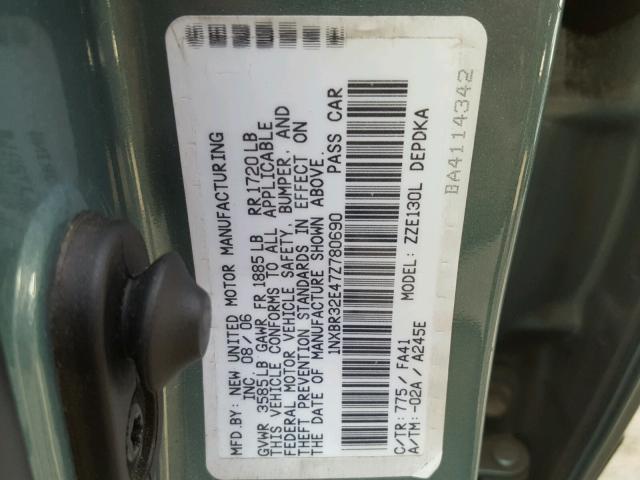 1NXBR32E47Z780690 - 2007 TOYOTA COROLLA CE TEAL photo 10