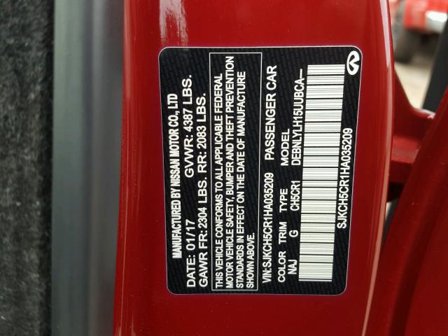 SJKCH5CR1HA035209 - 2017 INFINITI QX30 BASE RED photo 10