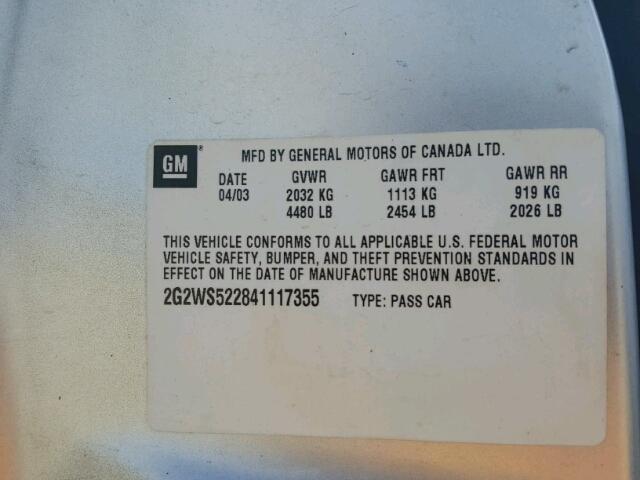 2G2WS522841117355 - 2004 PONTIAC GRAND PRIX ვერცხლისფერი ფოტო 10