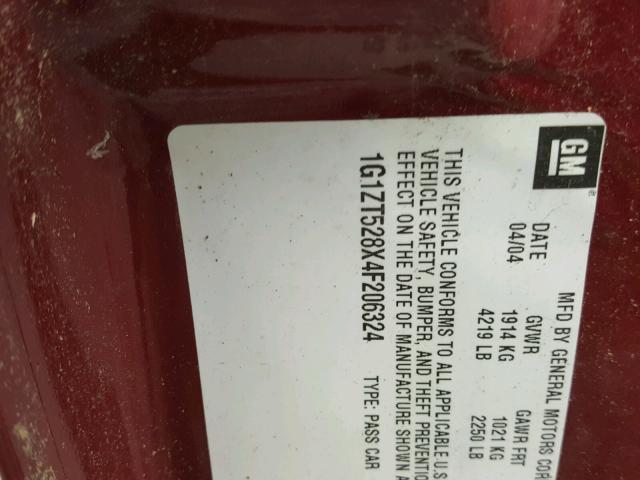 1G1ZT528X4F206324 - 2004 CHEVROLET MALIBU LS წითელი ფოტო 10