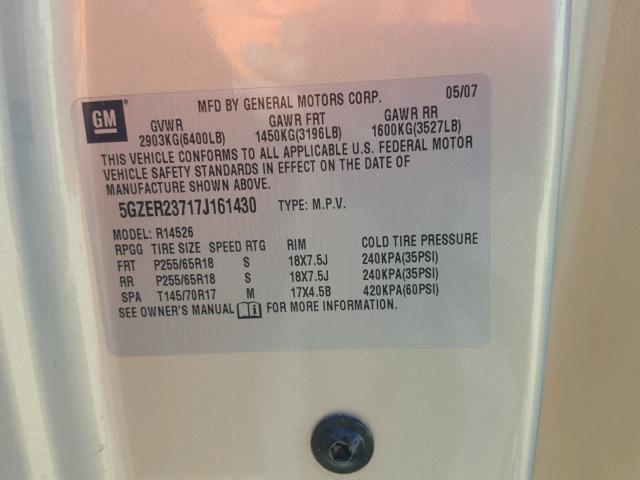 5GZER23717J161430 - 2007 SATURN OUTLOOK XR ოქროსფერი ფოტო 10