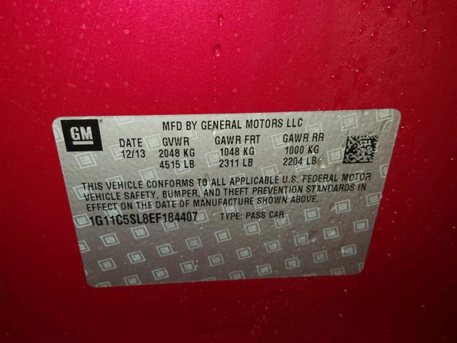 1G11C5SL8EF184407 - 2014 CHEVROLET MALIBU 1LT BURGUNDY photo 10