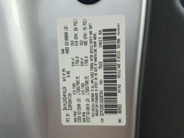 3D7KS28C16G287341 - 2006 DODGE RAM 2500 S SILVER photo 10